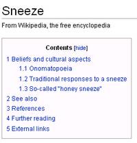 Wikipedia on the sneeze (I just like the topic listing...)