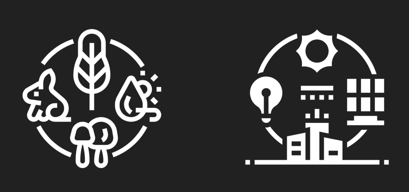 Diagrams showing natural and human-built 'ecosystems'.