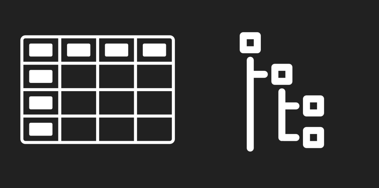 Diagrams showing table-based and tree-structured data.