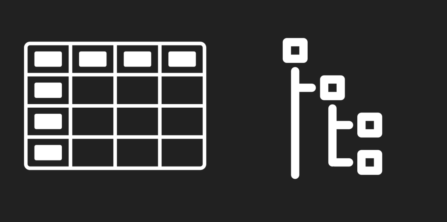 Diagrams showing table-based and tree-structured data. 